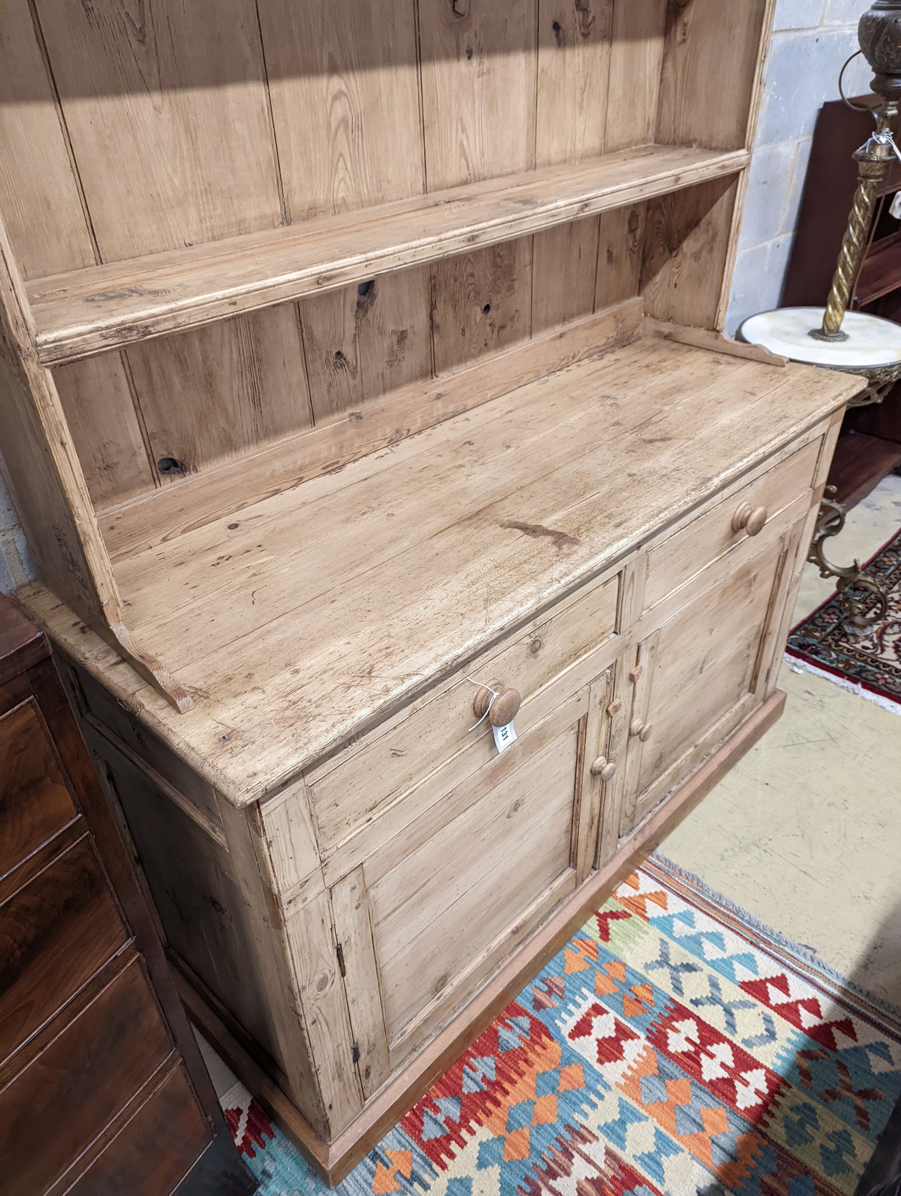 A Victorian and later pine dresser, length 140cm, depth 52cm, height 190cm